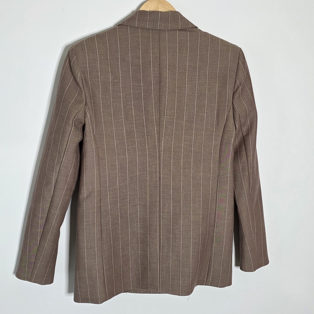 Anthropologie the Rue Oversized Brown Pinstripe Double-Breasted Blazer Size XXS - Picture 2 of 11